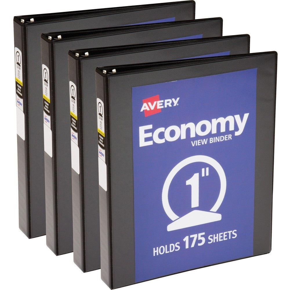 Avery Economy View Binder, 1in Ring, 8 1/2in x 11in, Black, Pack Of 4