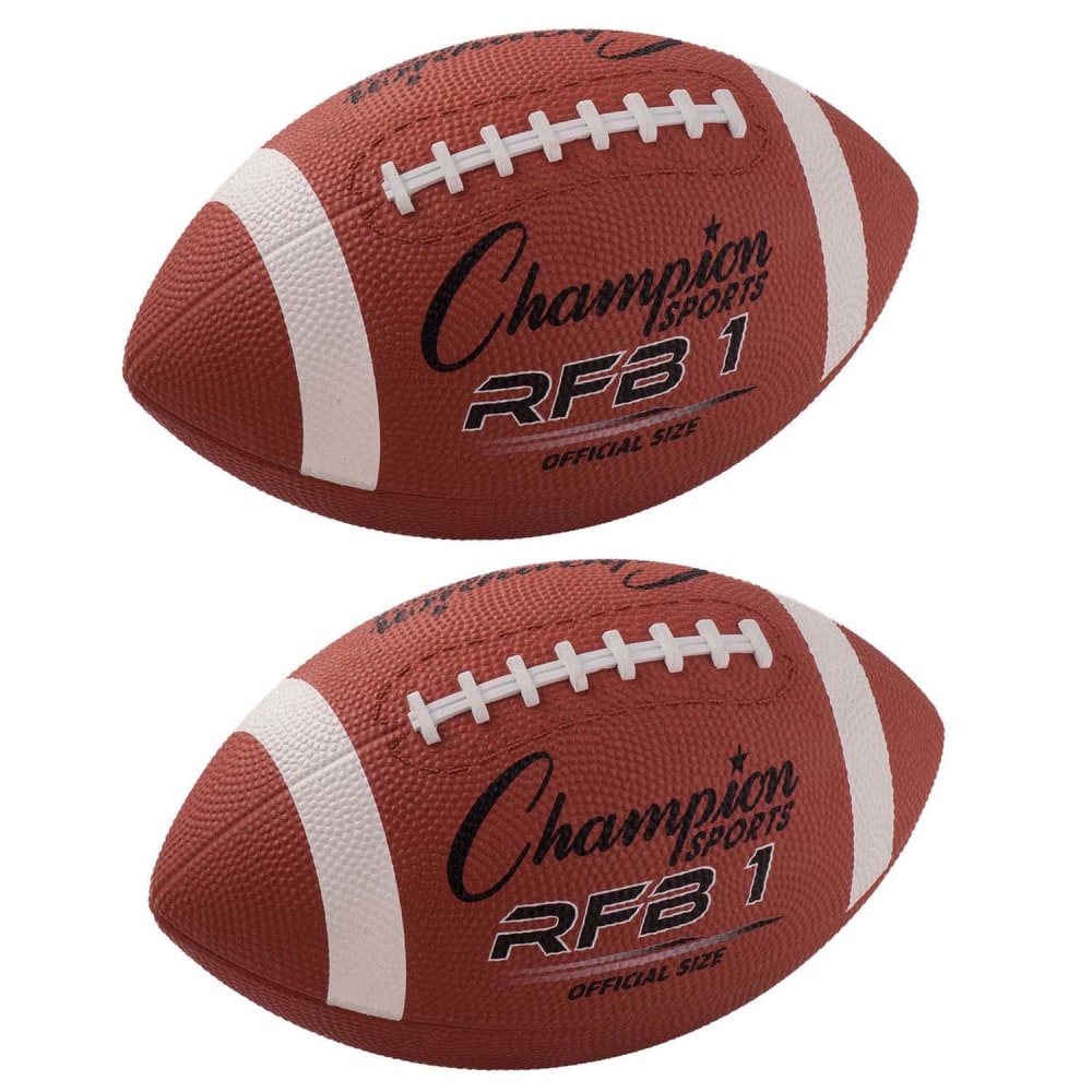 Champion Sports Rubber Footballs, Official Size, Brown, Pack Of 2 Balls