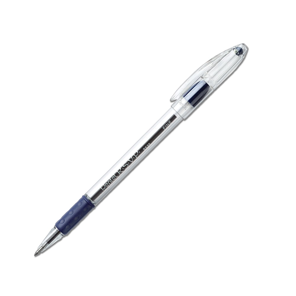 Pentel R.S.V.P. Ballpoint Pens, Fine Point, 0.7 mm, Clear Barrel, Blue Ink, Pack of12