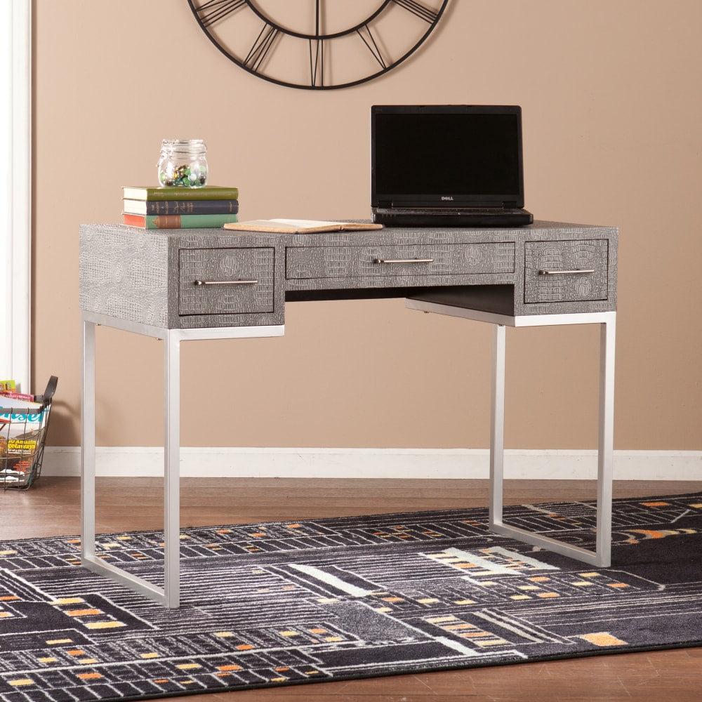 SEI Furniture Carabelle Reptile 43inW Writing Desk, Black/Gray/Silver