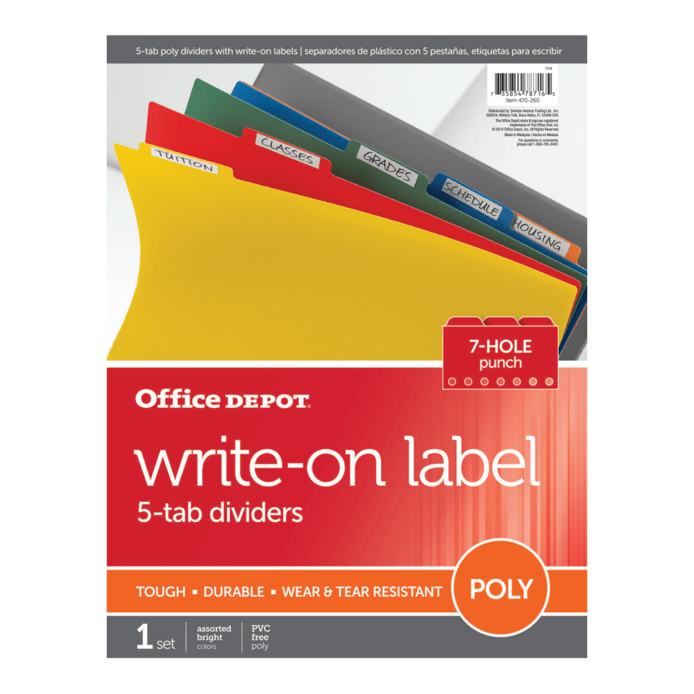 Office Depot Brand Plastic Dividers With Tabs And Labels, Multicolor, 5-Tab