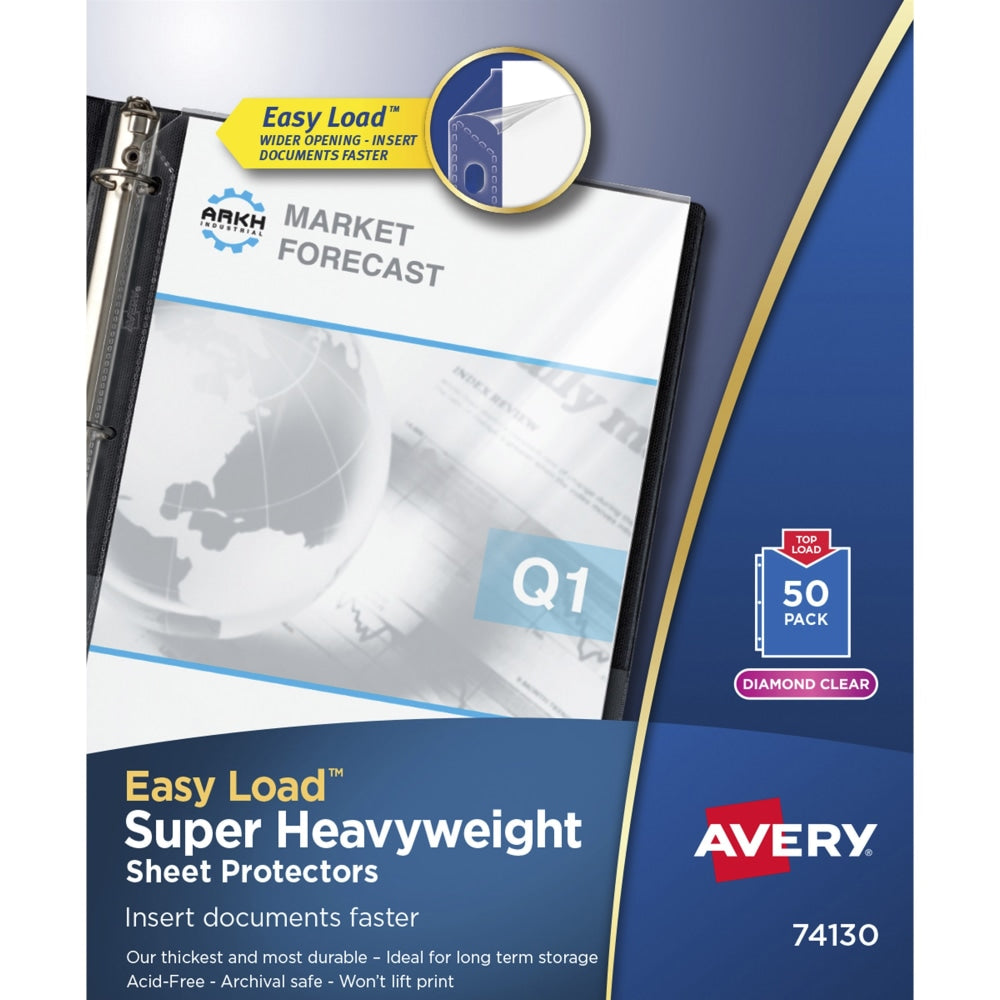 Avery Super Heavyweight Sheet Protectors With Easy Load, 8-1/2in x 11in, Diamond Clear, 50 Document Protectors