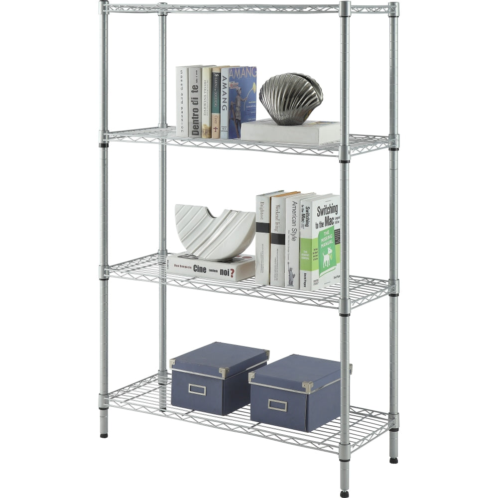 Lorell Light-Duty Wire Shelving - 4 Tier(s) - 54in Height x 36in Width x 14in DepthFloor - Sturdy - Epoxy - Silver - Plastic, Metal, Steel - 1 Each