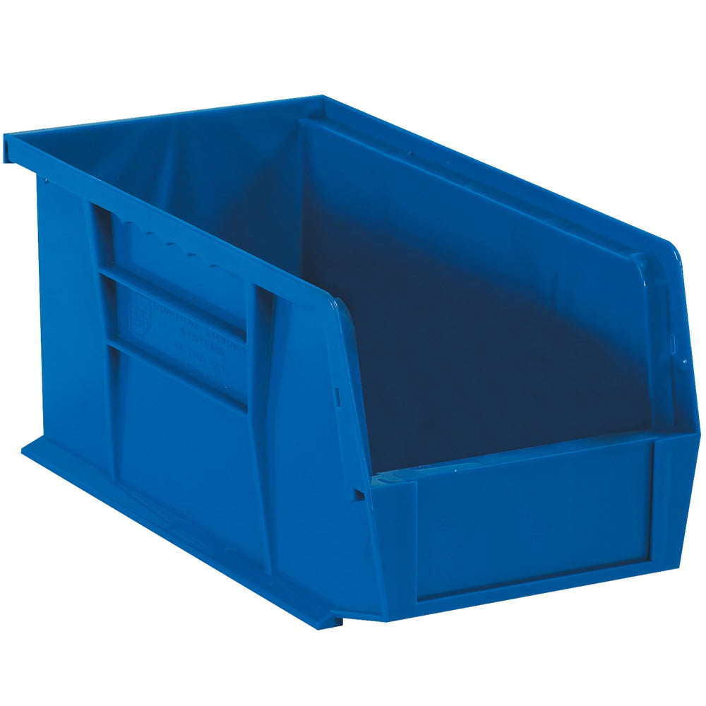 Partners Brand Plastic Stack & Hang Bin Boxes, Medium Size, 14 3/4in x 8 1/4in x 7in, Blue, Pack Of 12