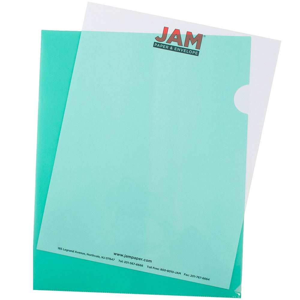 JAM Paper Plastic Sleeves, 9in x 11 1/2in, 1in Capacity, Green, Pack Of 12