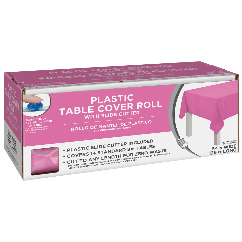 Amscan Boxed Plastic Table Roll, Bright Pink, 54in x 126'