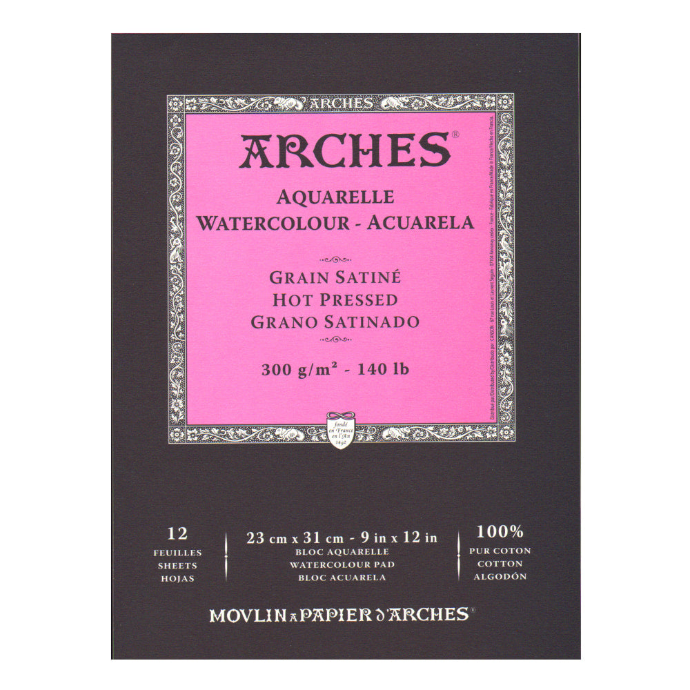 Arches Watercolor Pads, 9in x 12in, Hot-Pressed, 140 Lb, White, Pack Of 2