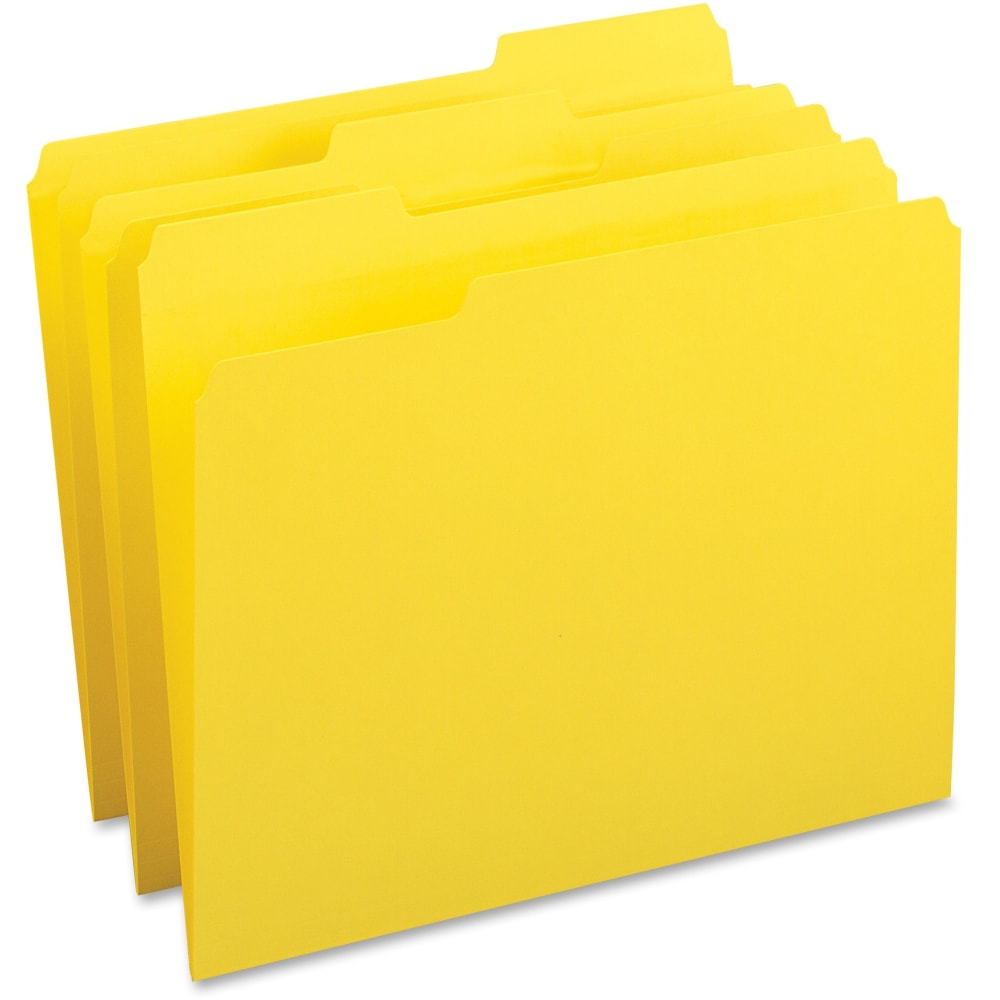 Business Source 1/3 Tab Cut Letter Top Tab File Folders - 8 1/2in x 11in - Assorted Tab Position - Yellow - 100 / Box