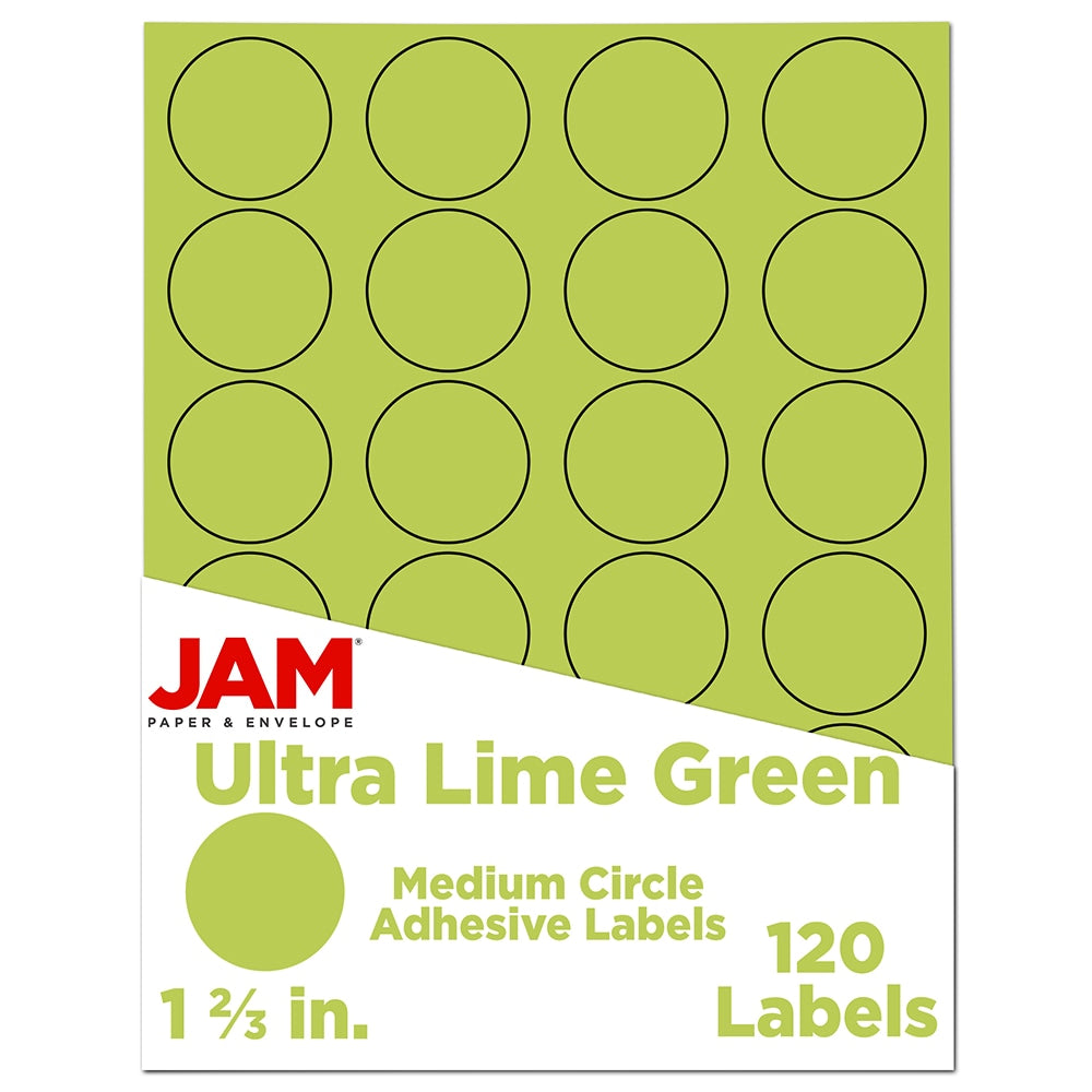 JAM Paper Circle Label Sticker Seals, 1 2/3in, Lime Green, Pack Of 120