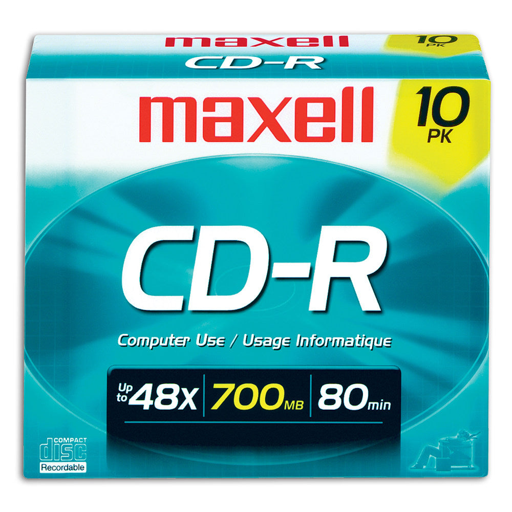 Maxell CD-R Media With Jewel Cases, 700MB/80 Minutes, Pack Of 10