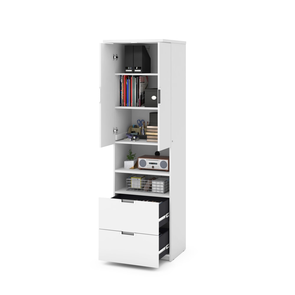 Bestar Lumina 24inW Storage Cabinet With 2 Drawers, White