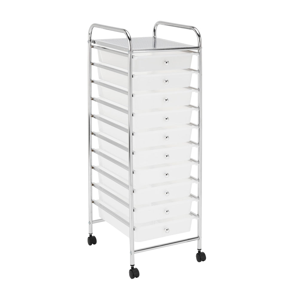 Realspace 10-Drawer Mobile Cart, 35-13/16inH x 12-5/8inW x 14-3/8inD, White/Chrome