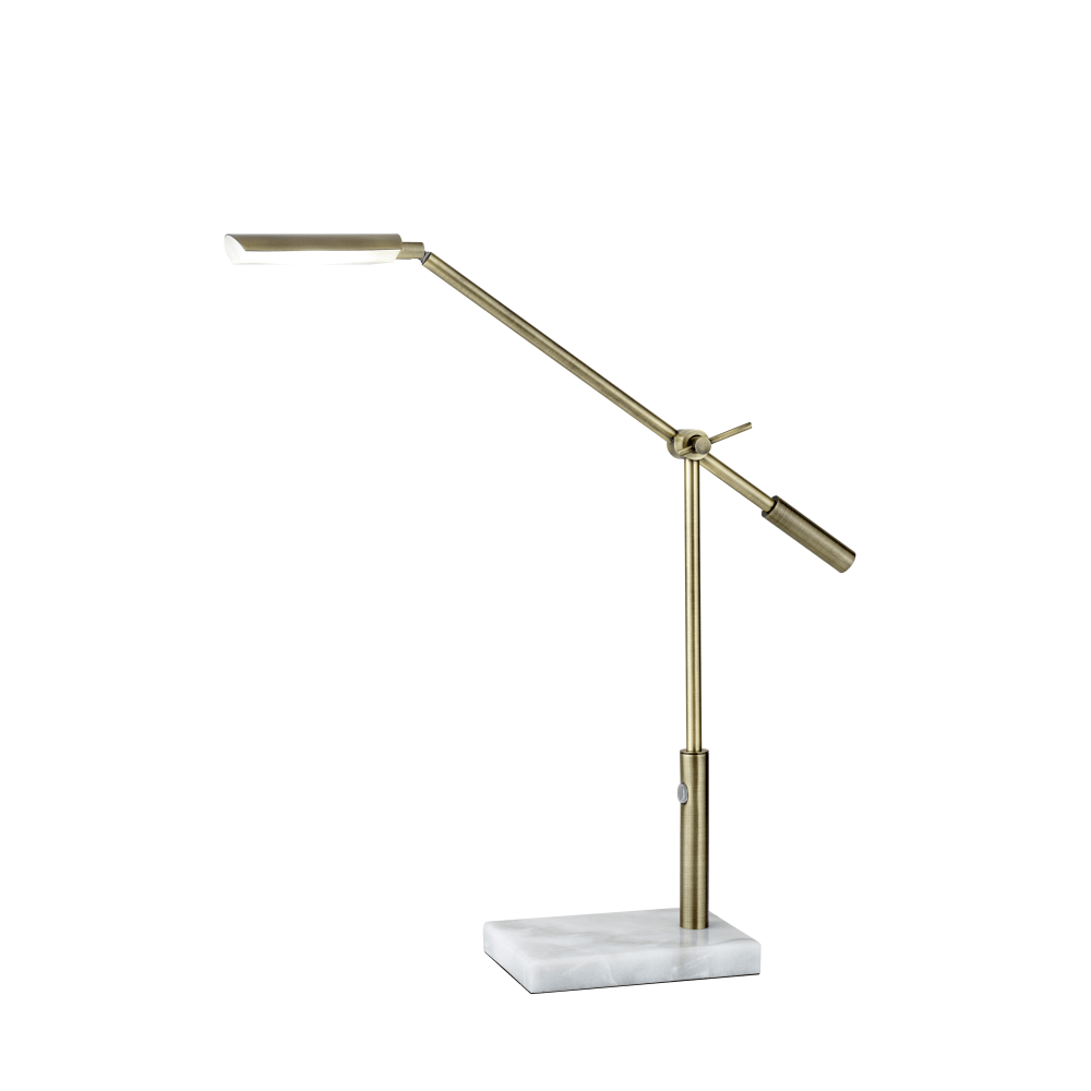 Adesso Vera LED Desk Lamp, Adjustable Height, 26inH, Antique Brass Shade/White Marble Base