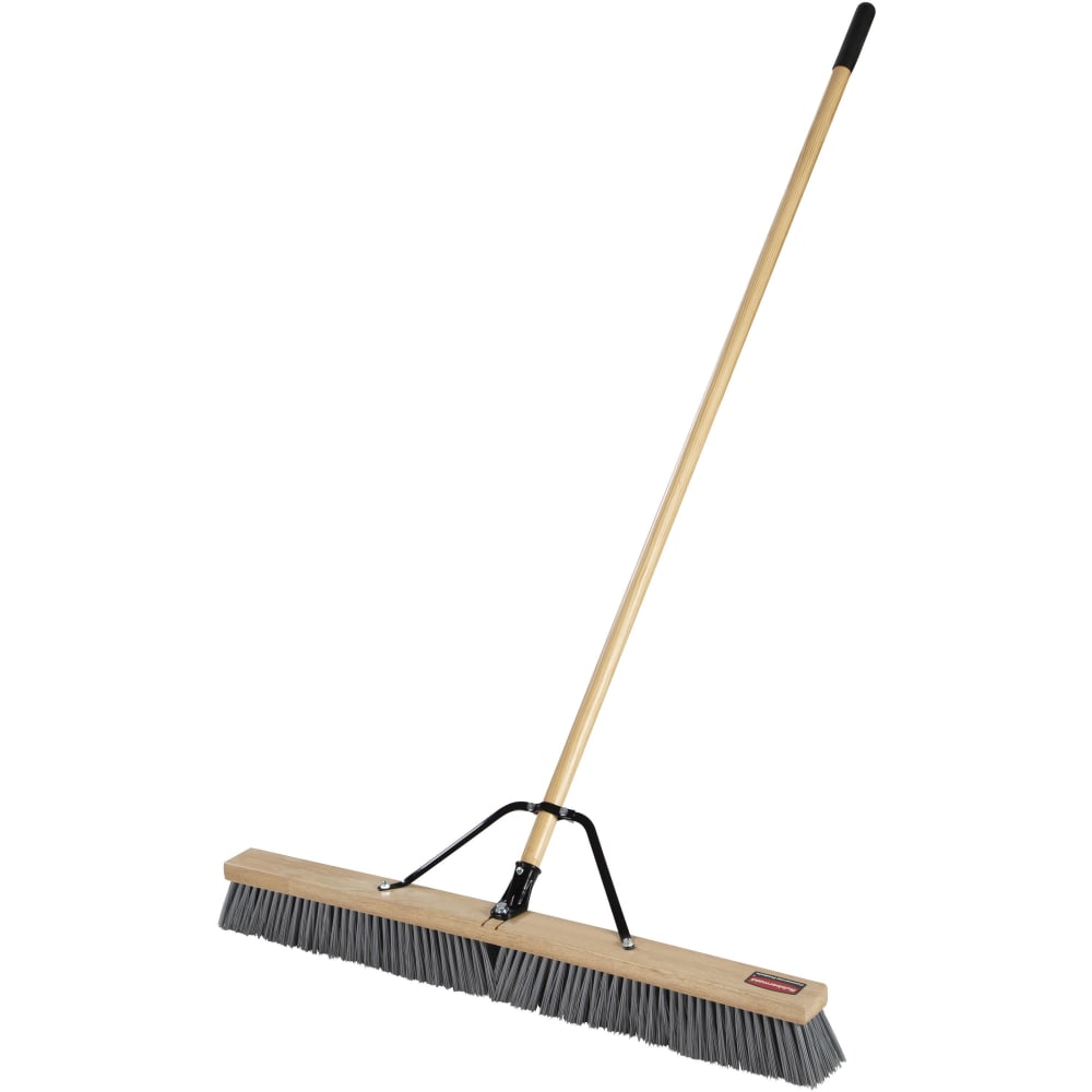 Rubbermaid Commercial Poly Bristle Medium Push Broom - 3in Polypropylene Bristle - 1.13in Handle Diameter - Lacquered Wood Handle - 1 Each