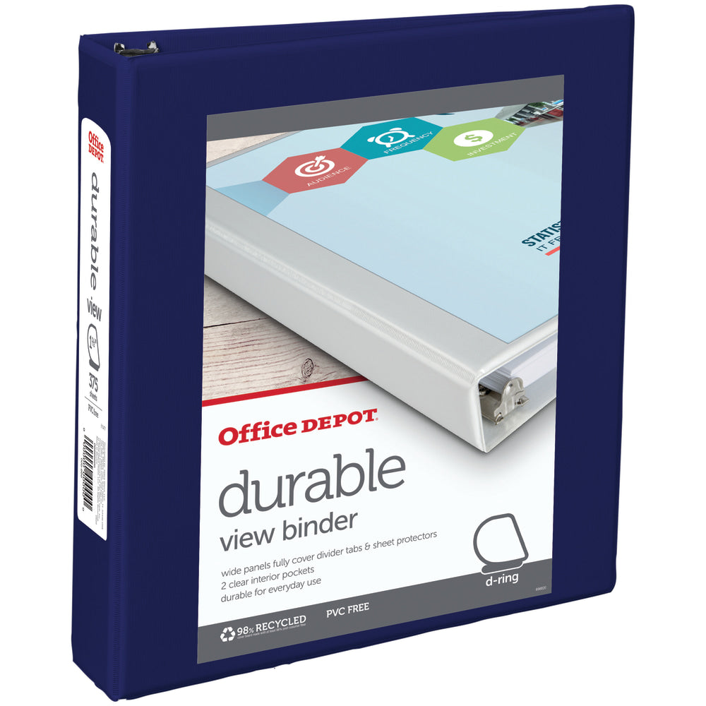 Office Depot Brand Durable View 3-Ring Binder, 1 1/2in D-Rings, Blue