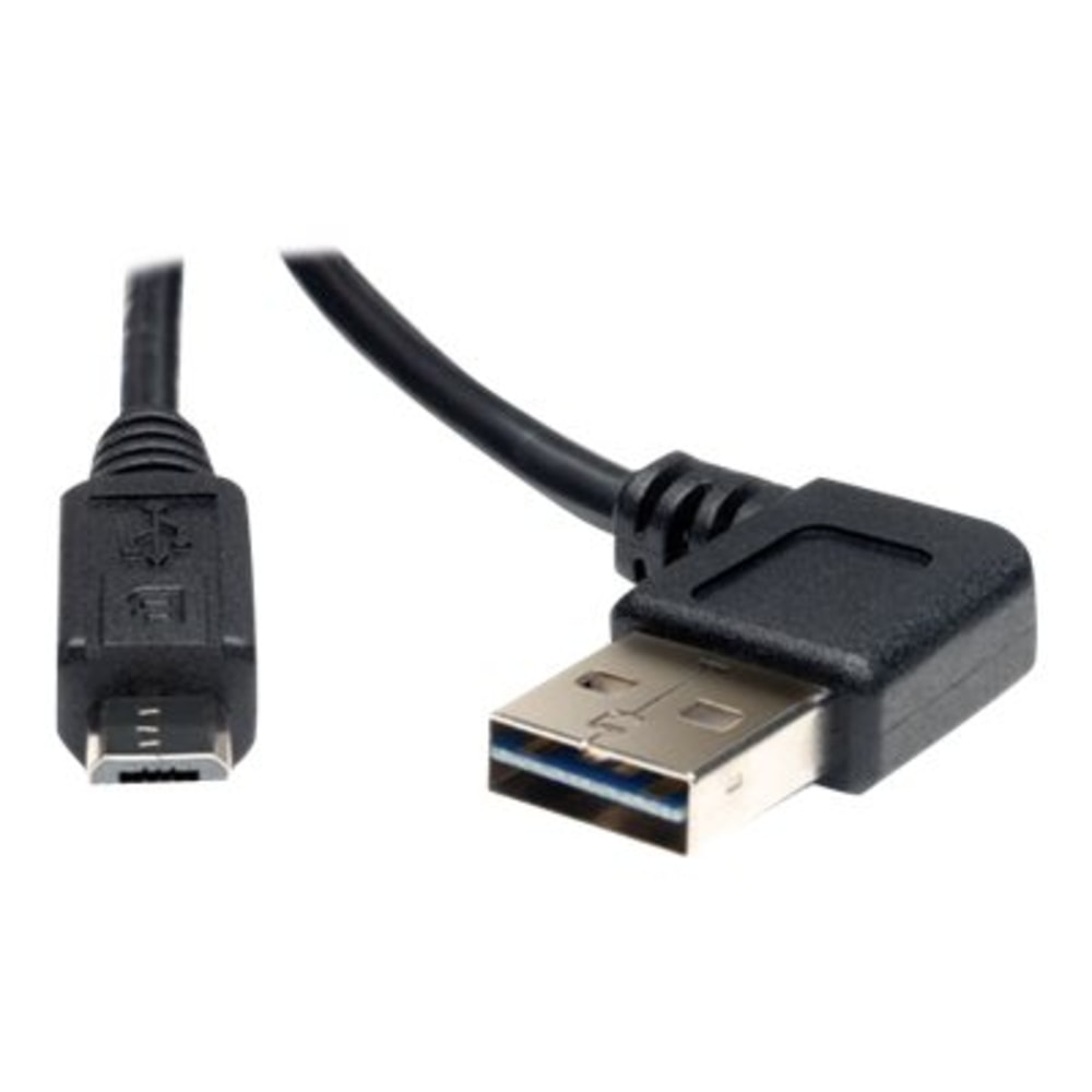 Eaton Tripp Lite Series Universal Reversible USB 2.0 Cable (Reversible Right / Left-Angle A to Micro-B M/M), 3 ft. (0.91 m) - USB cable - Micro-USB Type B (M) to USB (M) - USB 2.0 - 3 ft - right-angled connector - black