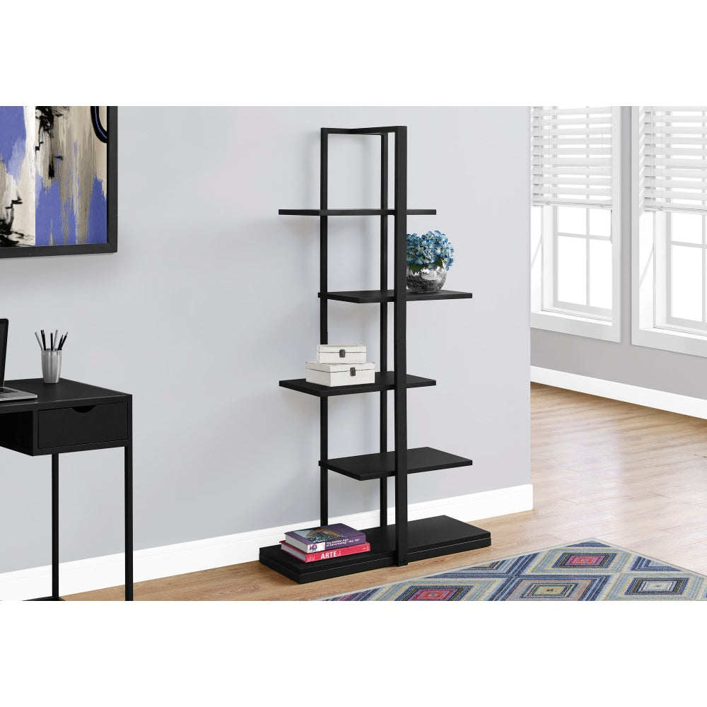 Monarch Specialties 60inH 5-Shelf Zigzag Metal Bookcase, Black