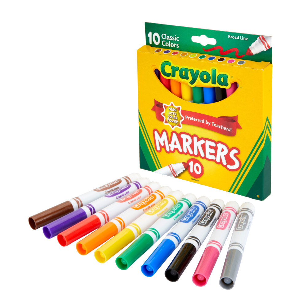 Crayola Broad Line Markers, Assorted Classic Colors, Box Of 10