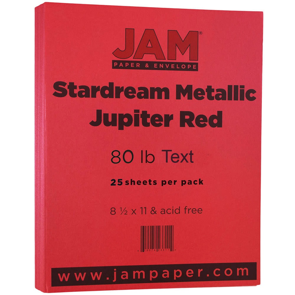 JAM Paper Color Multi-Use Card Stock, Red Metallic, Letter (8.5in x 11in), 80 Lb, Pack Of 25