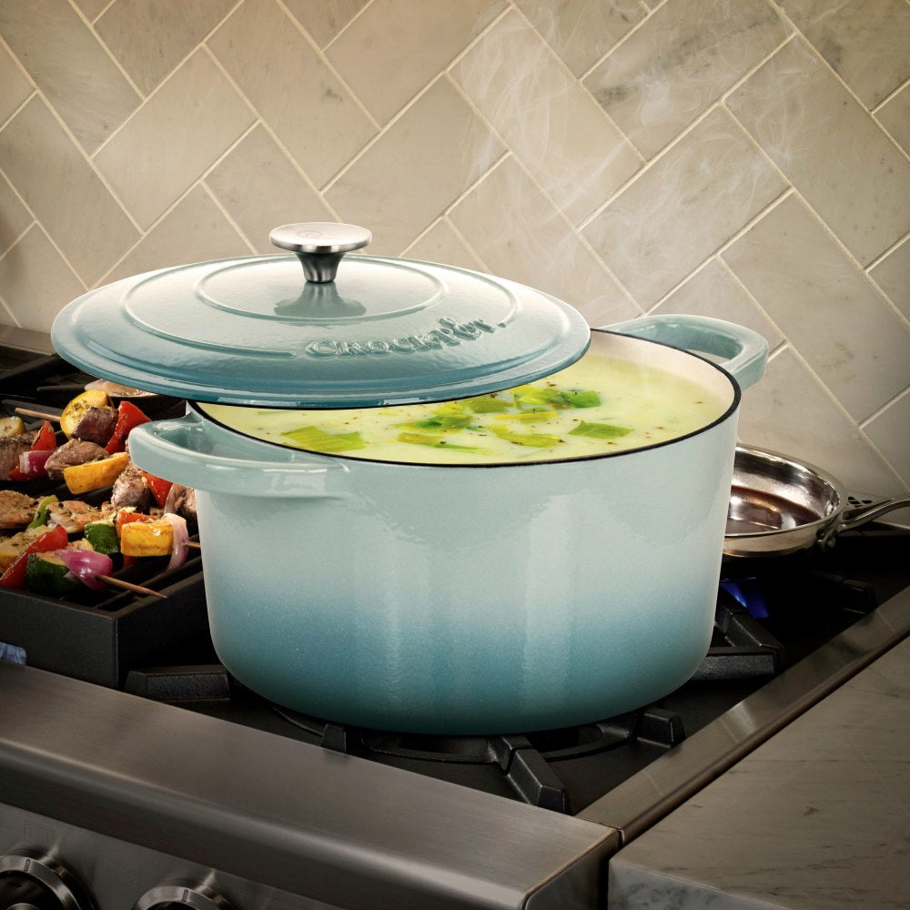 Crock-Pot Artisan 7-Quart Cast Iron Dutch Oven, Aqua Blue