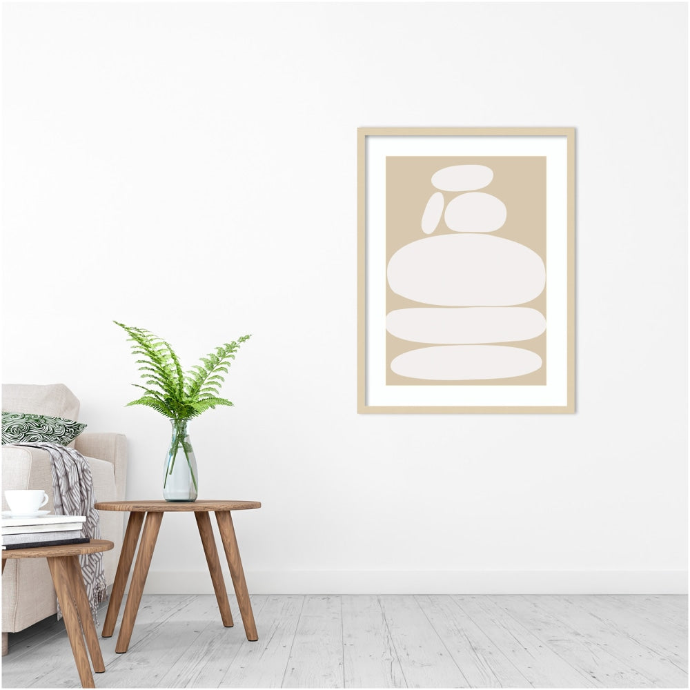 Amanti Art Zen River Rocks Neutral by The Creative Bunch Studio Wood Framed Wall Art Print, 25inW x 33inH, Natural