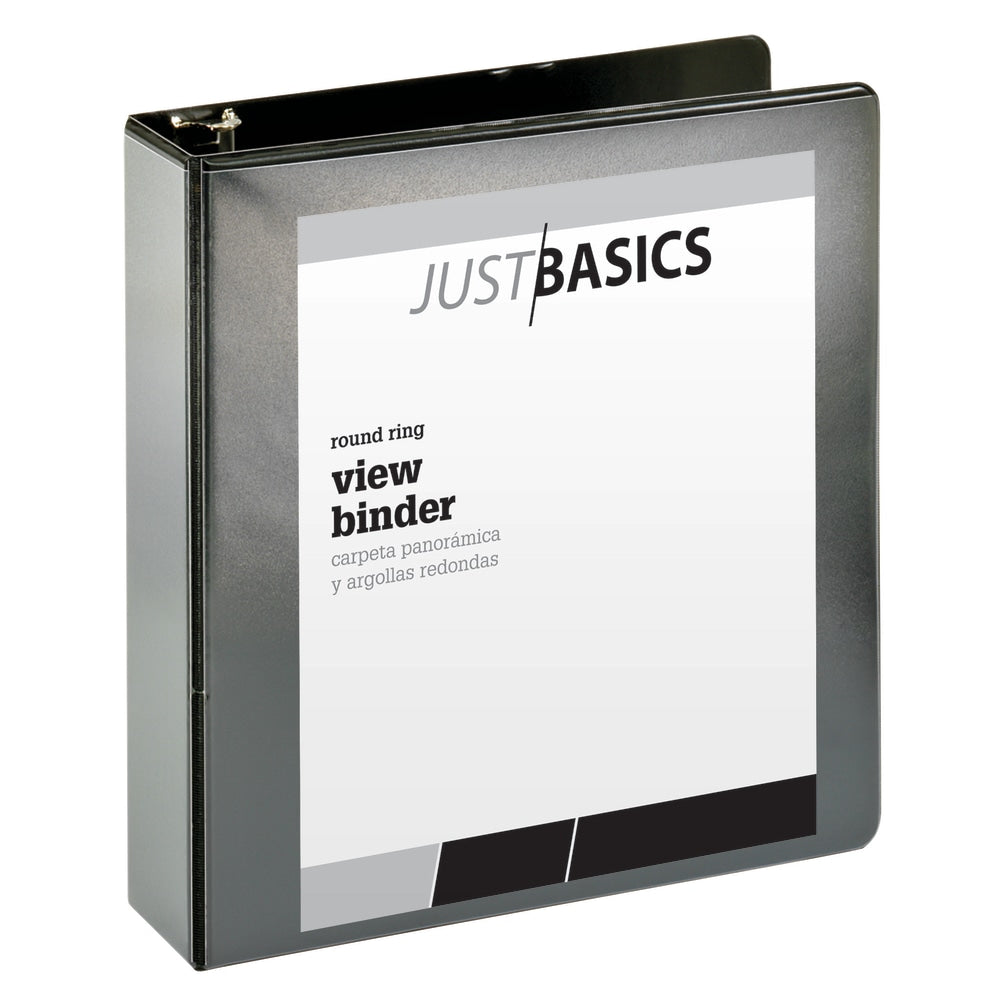 Just Basics Basic View 3-Ring Binder, 2in Round Rings, Black