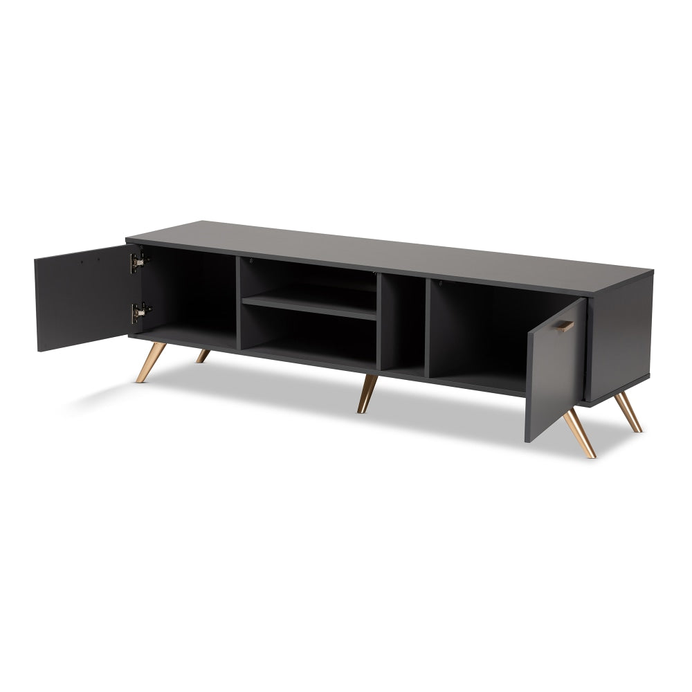 Baxton Studio Kelson TV Stand For 63in TVs, Dark Gray/Gold