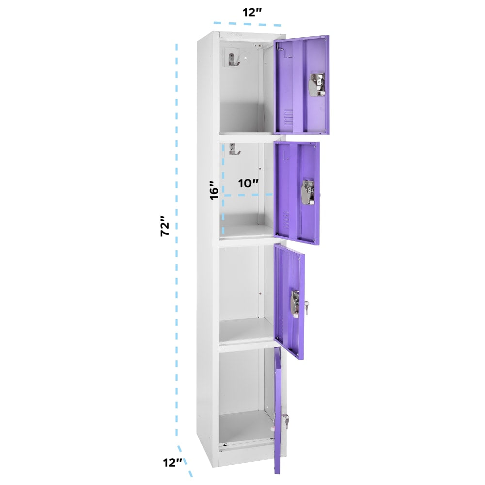 Alpine AdirOffice 4-Tier Steel Locker, 72inH x 12inW x 12inD, Purple