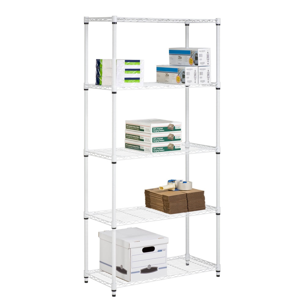 Honey-can-do SHF-01573 5-Tier Steel Urban Adjustable Storage Shelving Unit, White - 4 Compartment(s) - 5 Tier(s) - 72in Height x 14in Width x 36in Depth - Floor - Steel