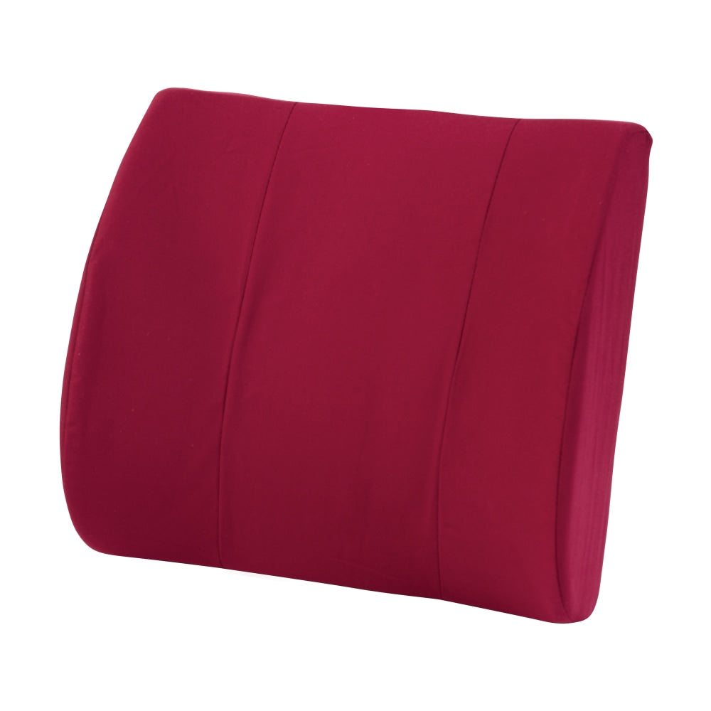 DMI Contour Foam Lumbar Back Support Cushion Pillow With Strap, 14inH x 13inW x 3inD, Burgundy