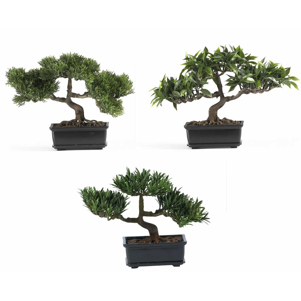 Nearly Natural 8 1/2in Silk Bonsai Plant With Pot, 8 1/2inH x 12inW x 5inD, Set Of 3