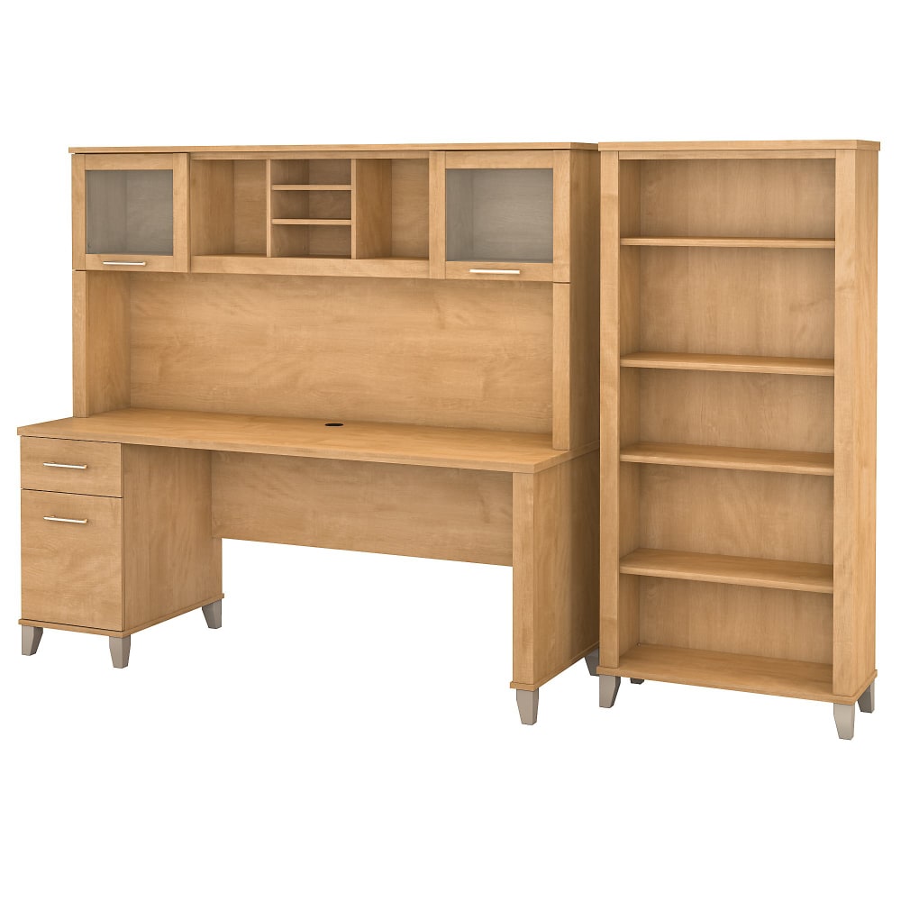 Bush Furniture Somerset 72inW Office Desk With Hutch And 5 Shelf Bookcase, Maple Cross, Standard Delivery