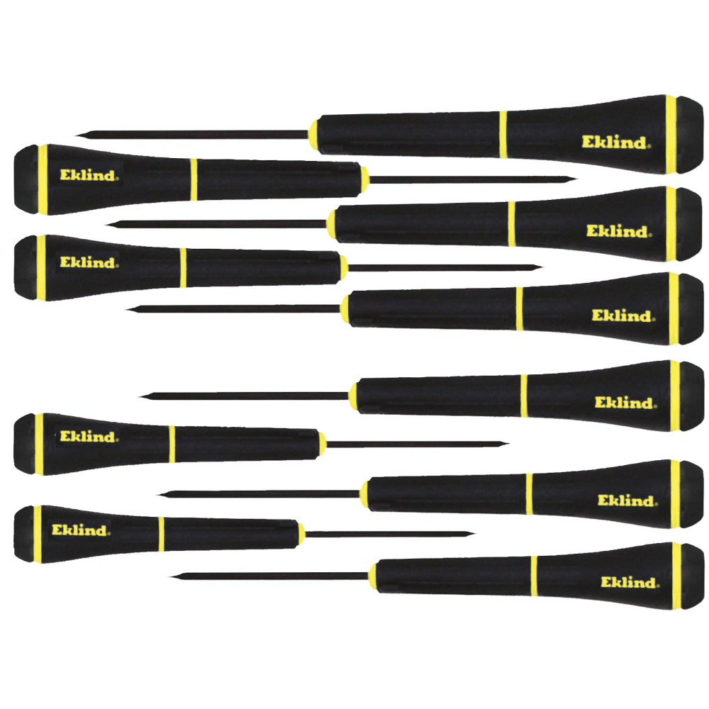 Eklind 10-Piece Screwdriver Set, Slotted/Phillips Tips, 1-4mm