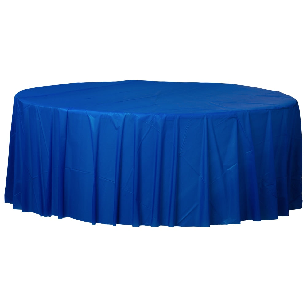 Amscan 77017 Solid Round Plastic Table Covers, 84in, Bright Royal Blue, Pack Of 6 Covers