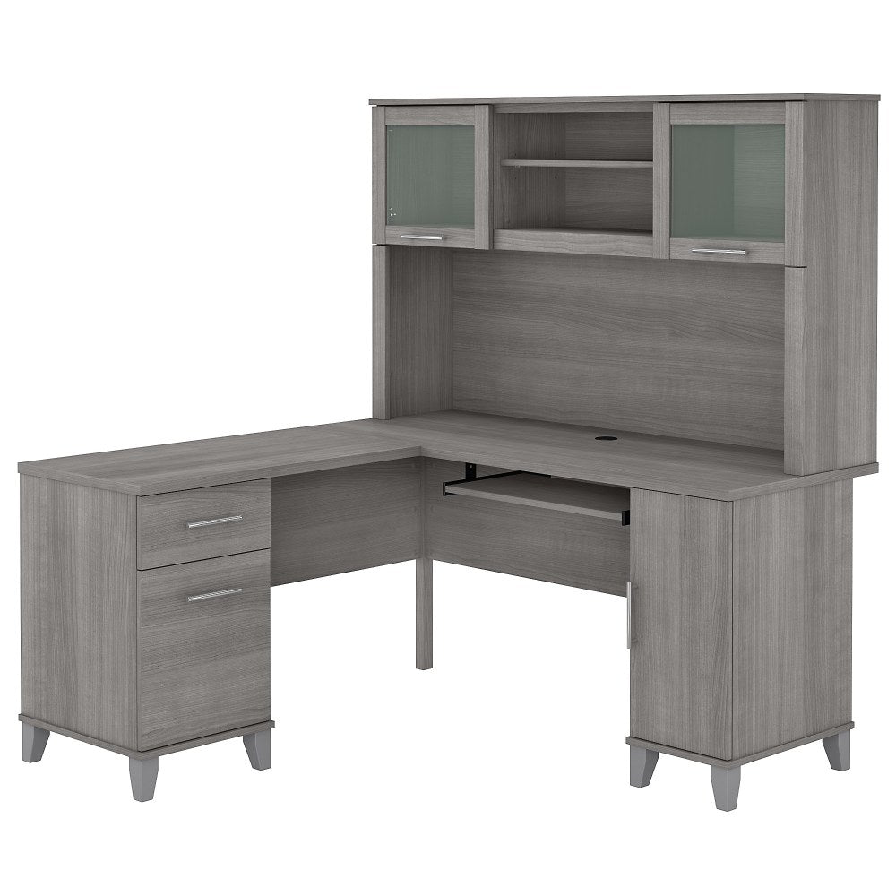 Bush Business Furniture Somerset 60inW L-Shaped Corner Desk With Hutch, Platinum Gray, Standard Delivery