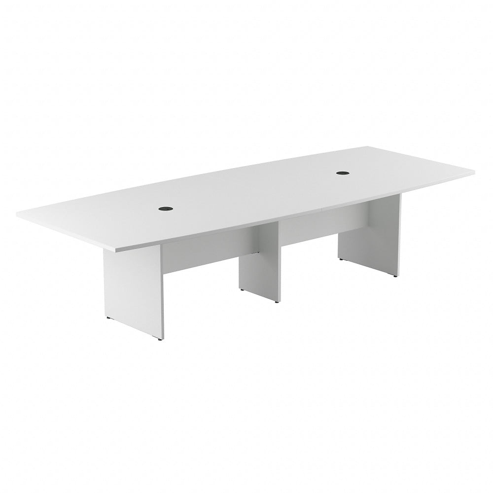 Bush Business Furniture 120inW x 48inD Boat-Shaped Conference Table With Wood Base, White, Standard Delivery