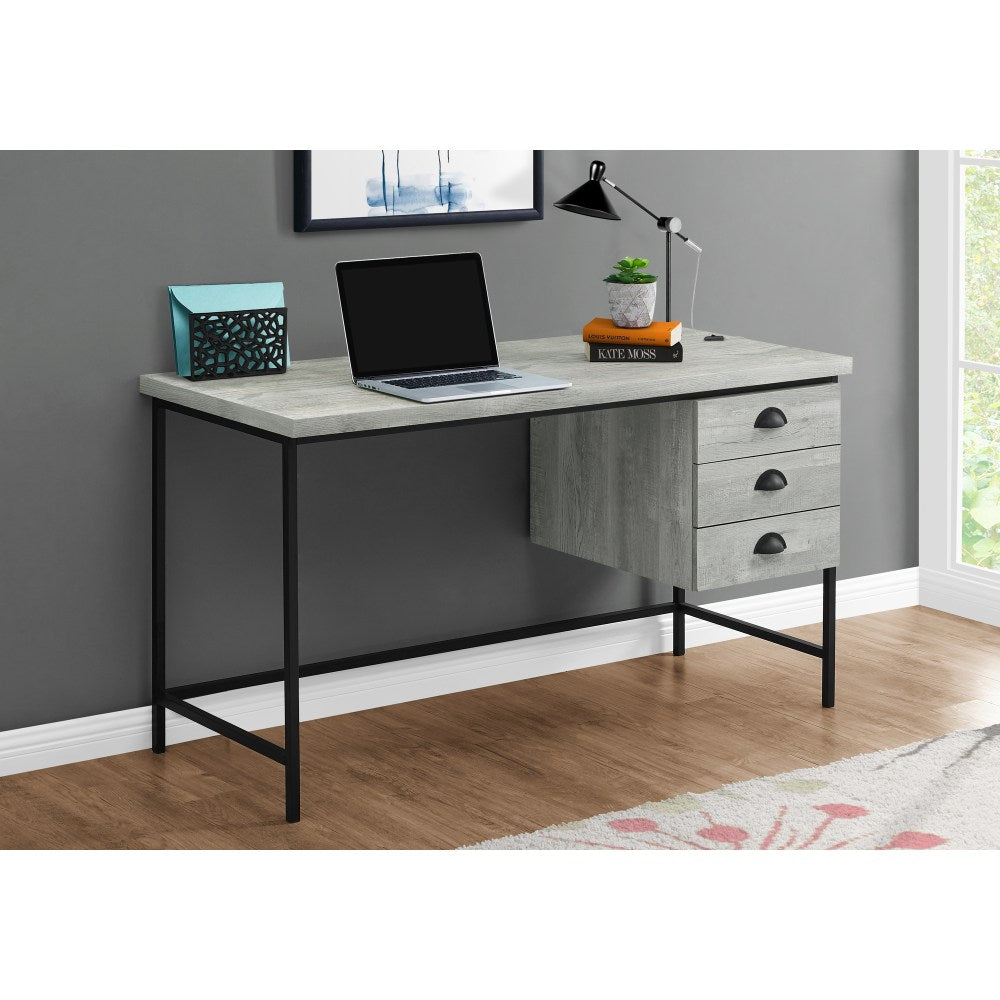 Monarch Specialties Pollard 56inW 3-Drawer Computer Desk, Gray Wood/Black