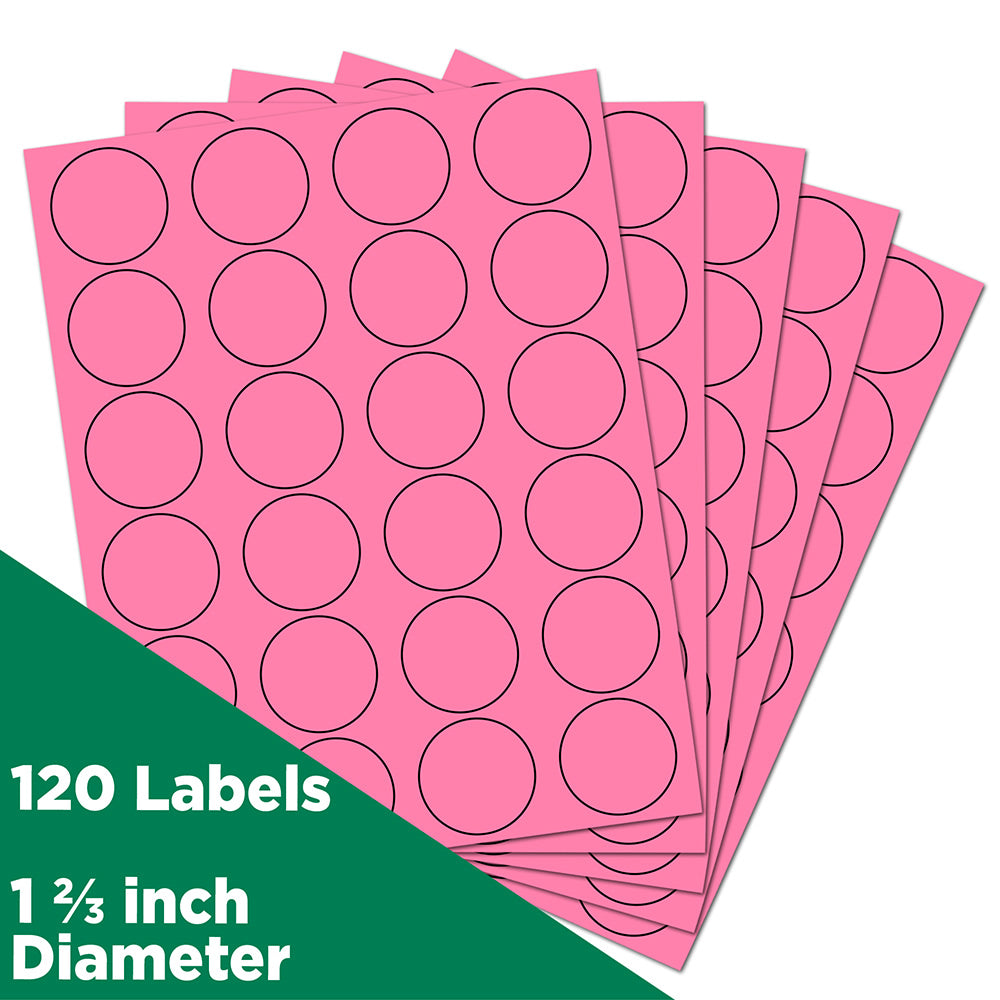 JAM Paper Circle Label Sticker Seals, 1 2/3in, Pink, Pack Of 120