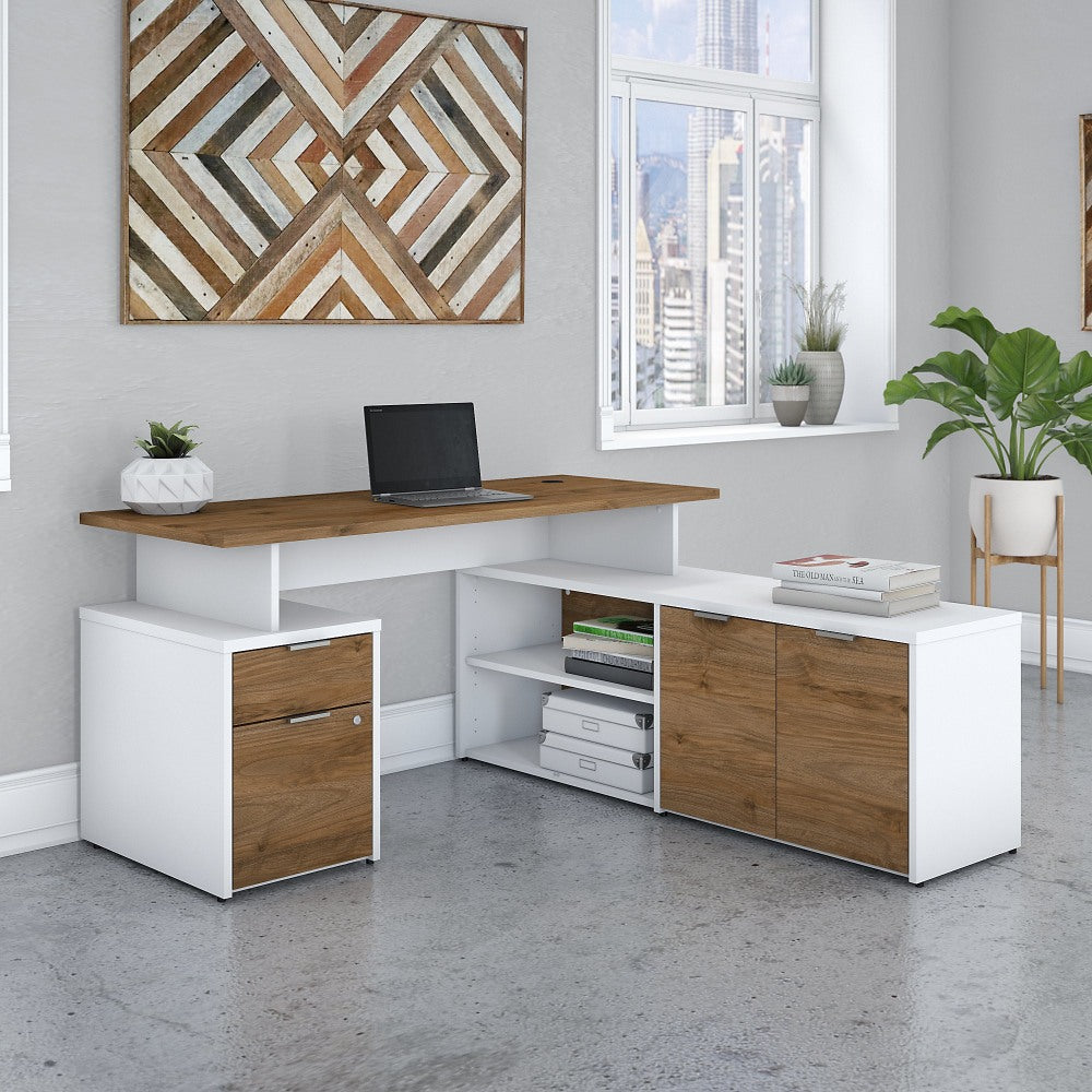 Bush Business Furniture Jamestown 60inW L-Shaped Corner Desk With Drawers, Fresh Walnut/White, Standard Delivery