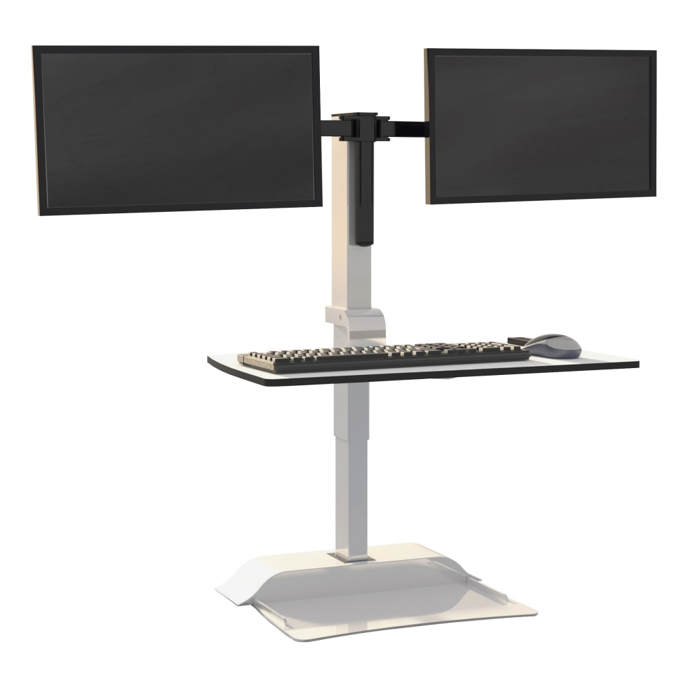 Safco Electric 28inW Desktop Sit-Stand 2-Arm Standing Desk Riser, White