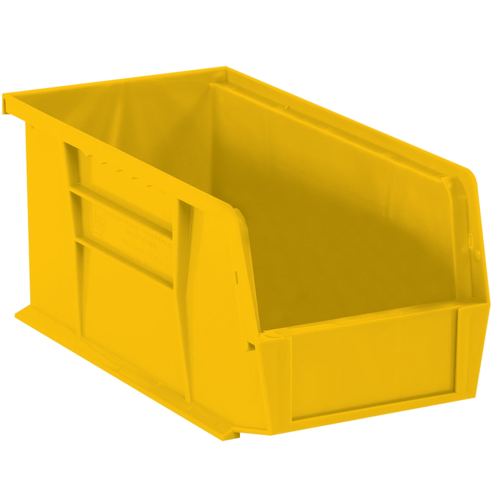 Partners Brand Plastic Stack & Hang Bin Boxes, Medium Size, 14 3/4in x 8 1/4in x 7in, Yellow, Pack Of 12