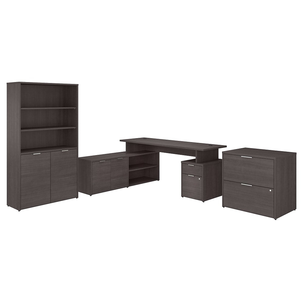 Bush Business Furniture Jamestown 72inW L-Shaped Corner Desk With Lateral File Cabinet And 5-Shelf Bookcase, Storm Gray, Standard Delivery