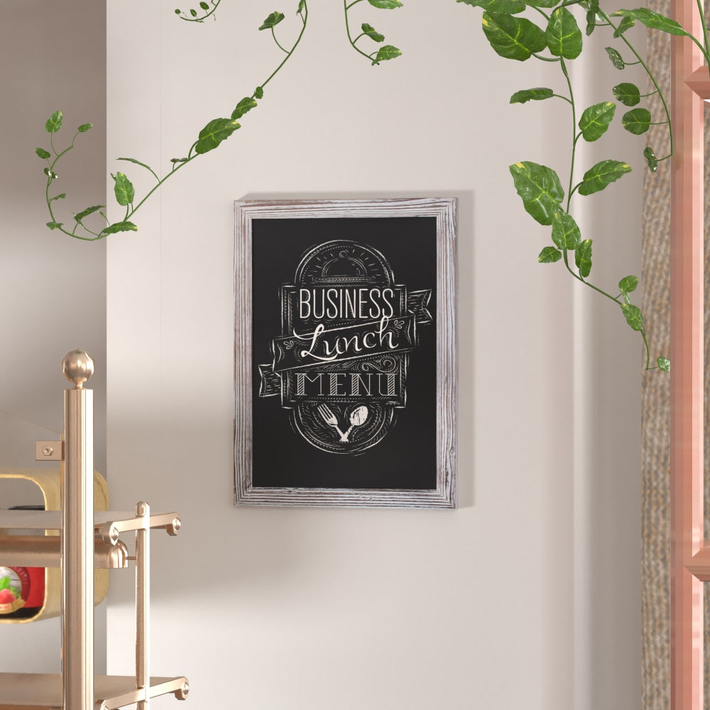 Flash Furniture Canterbury Wall Mount Magnetic Chalkboard Sign, 18in x 24in, White-Washed