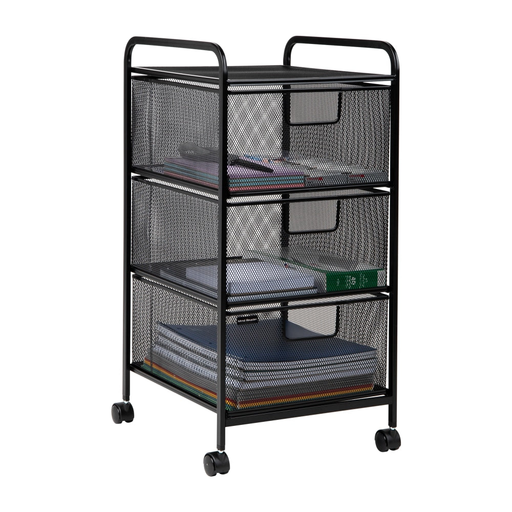 Mind Reader Rolling Storage Cart with 3 Removable Drawers, 25in H x 13-1/4in W x 12-3/4in L, Black