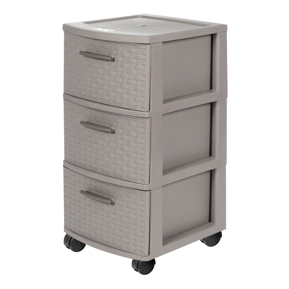 Inval Poly 3-Drawer Rolling Storage Cart, 26in x 12 5/8in x 15in, Taupe