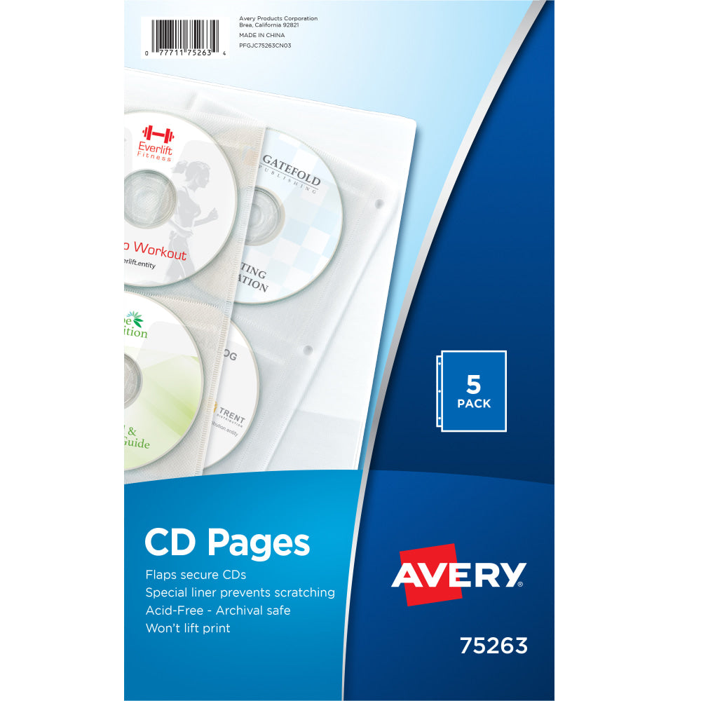 Avery CD Sheet-Protector Pages, Clear, Pack Of 5