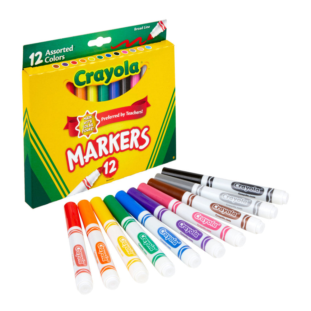 Crayola Broad Line Markers, Assorted Classic And Bright Colors, Box Of 12