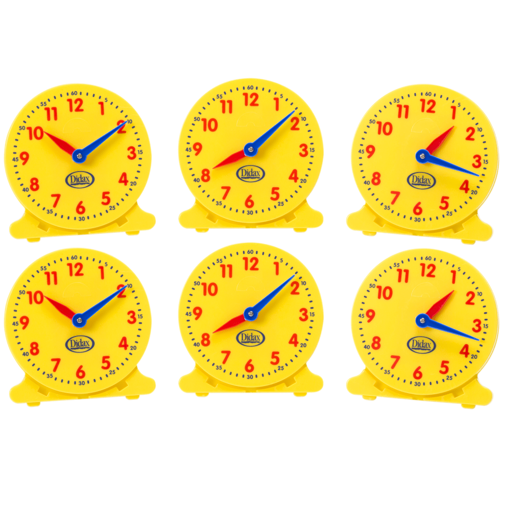 Didax 5in Student Clocks, Multicolor, Grades 1-2, Set Of 6 Clocks