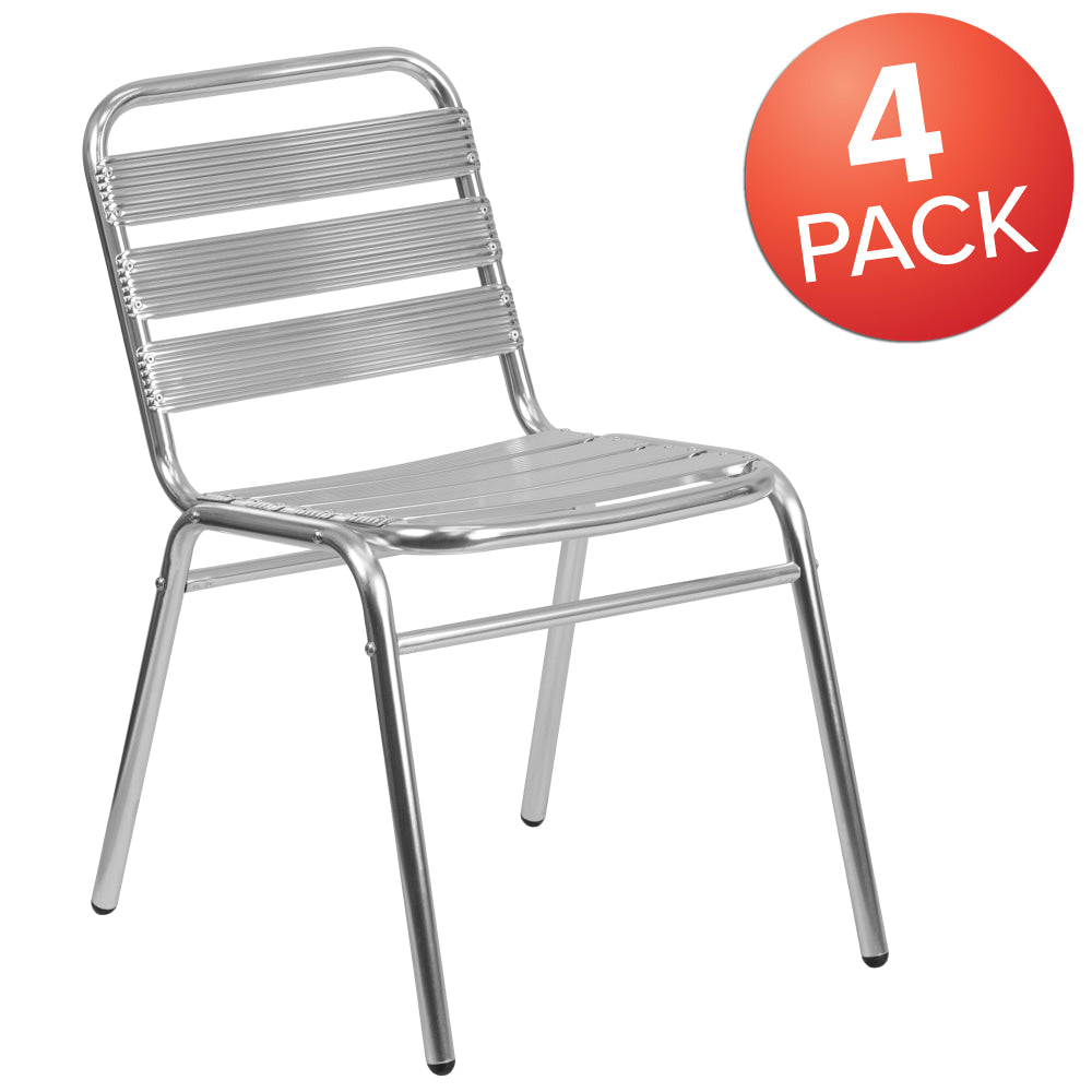 Flash Furniture Lila Aluminum Commercial Indoor/Outdoor Armless Restaurant Stack Chairs With Triple-Slat Back, Gray, Set Of 4 Chairs