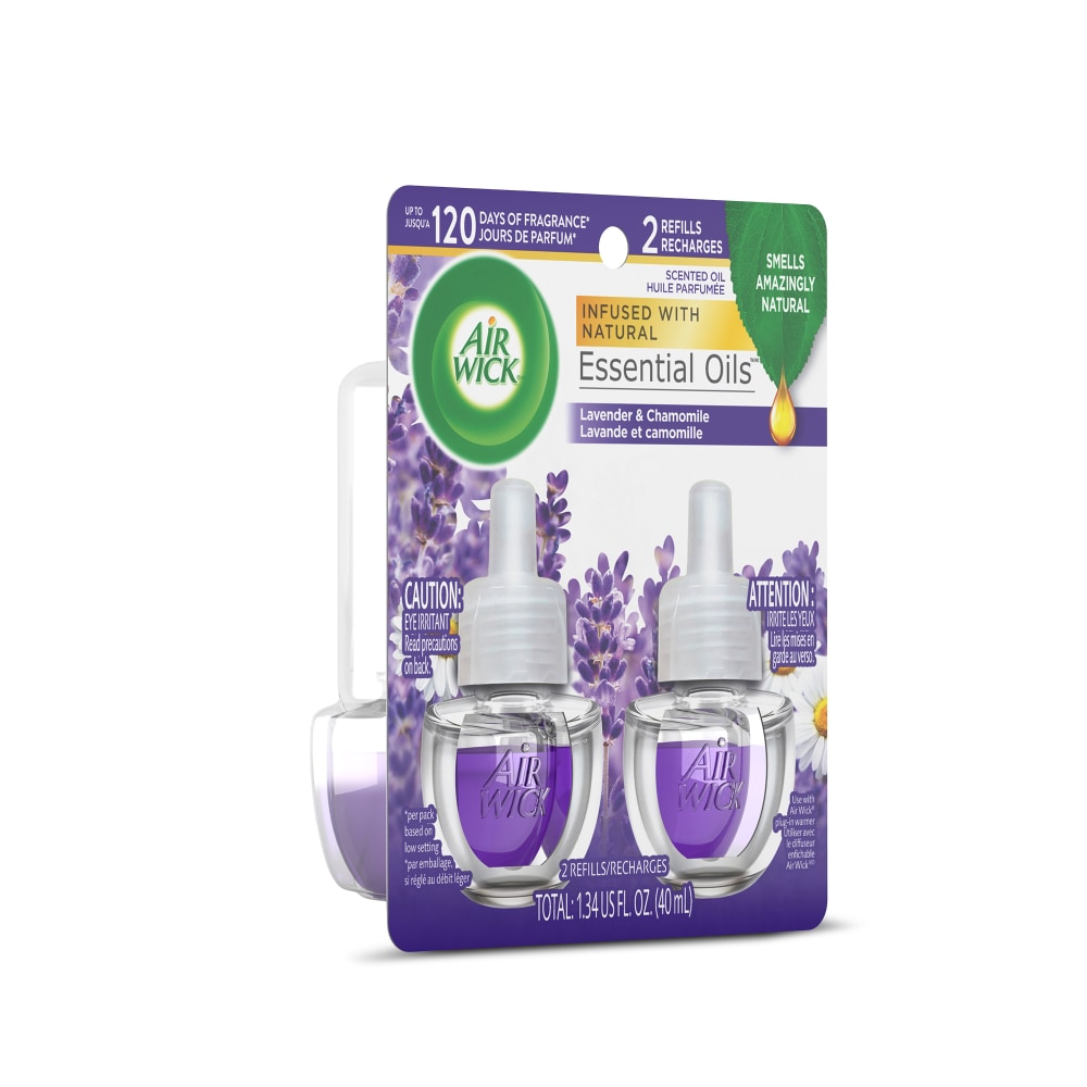 Air Wick Essential Oils Scented Oil Warmer Refill, 0.67 Oz, Lavender/Chamomile, Pack Of 2